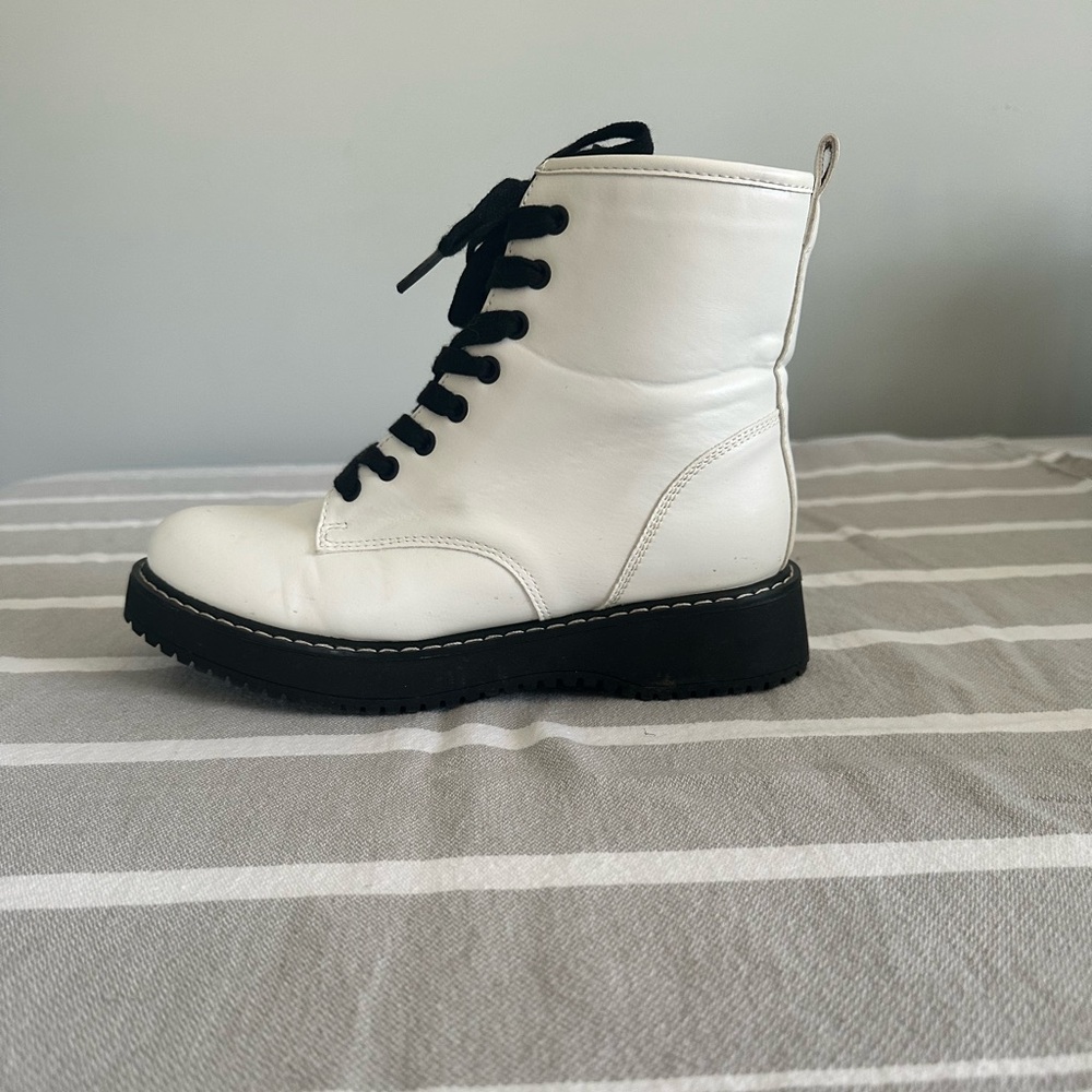 Madden Girl White and Black Combat Boots - Picture 4 of 8